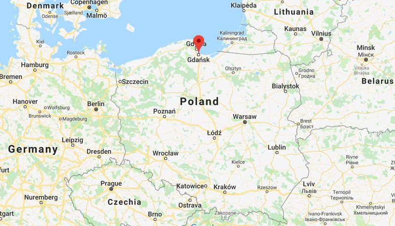 гданськ на мапі польщі карта